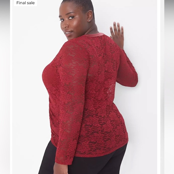 Lane Bryant Fitted Button-Front Ruched Sheer Lace Shirt Size 22 - Picture 2 of 9